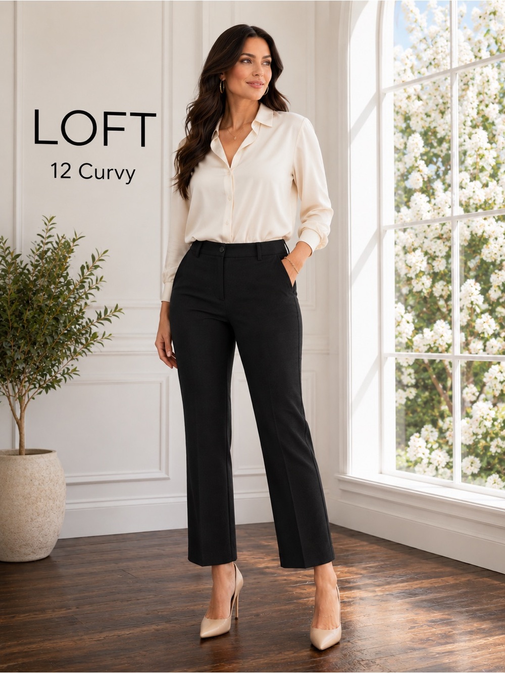 LOFT The Skinny Curvy 12 Black High Rise Slim Straight Ankle Pants
